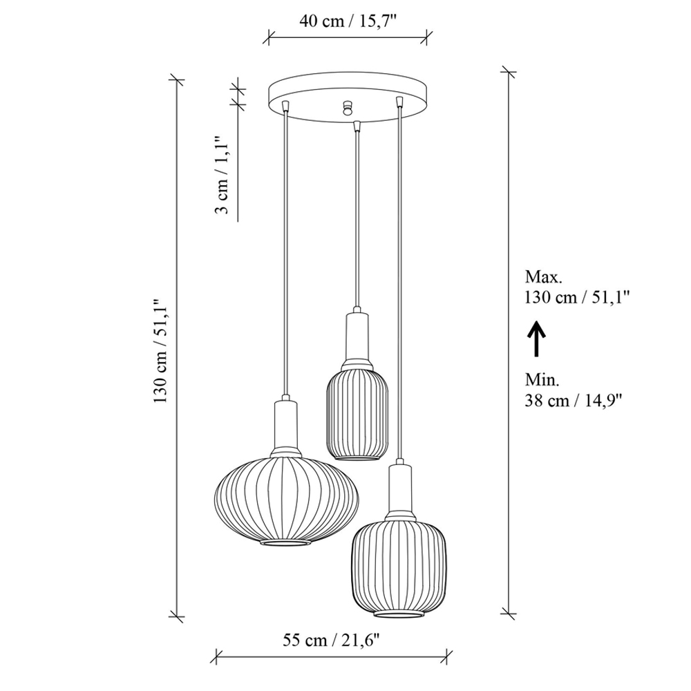 Asker Metal Ribbed Glass Cluster Pendant Light in Gold and White