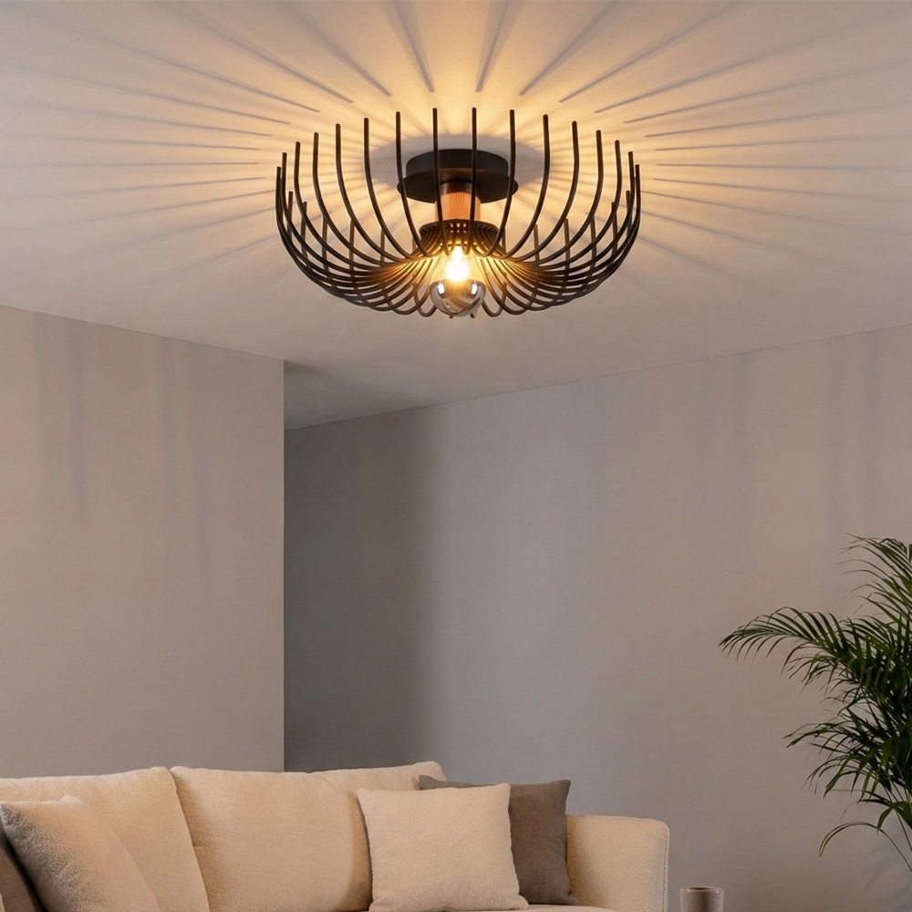 Aspendos Small Metal Semi-Flush Ceiling Light in Black