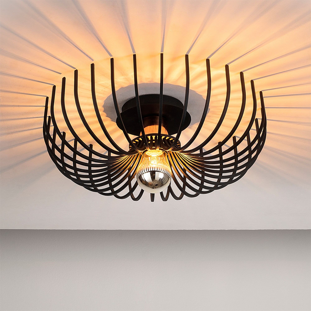Aspendos Small Metal Semi-Flush Ceiling Light in Black