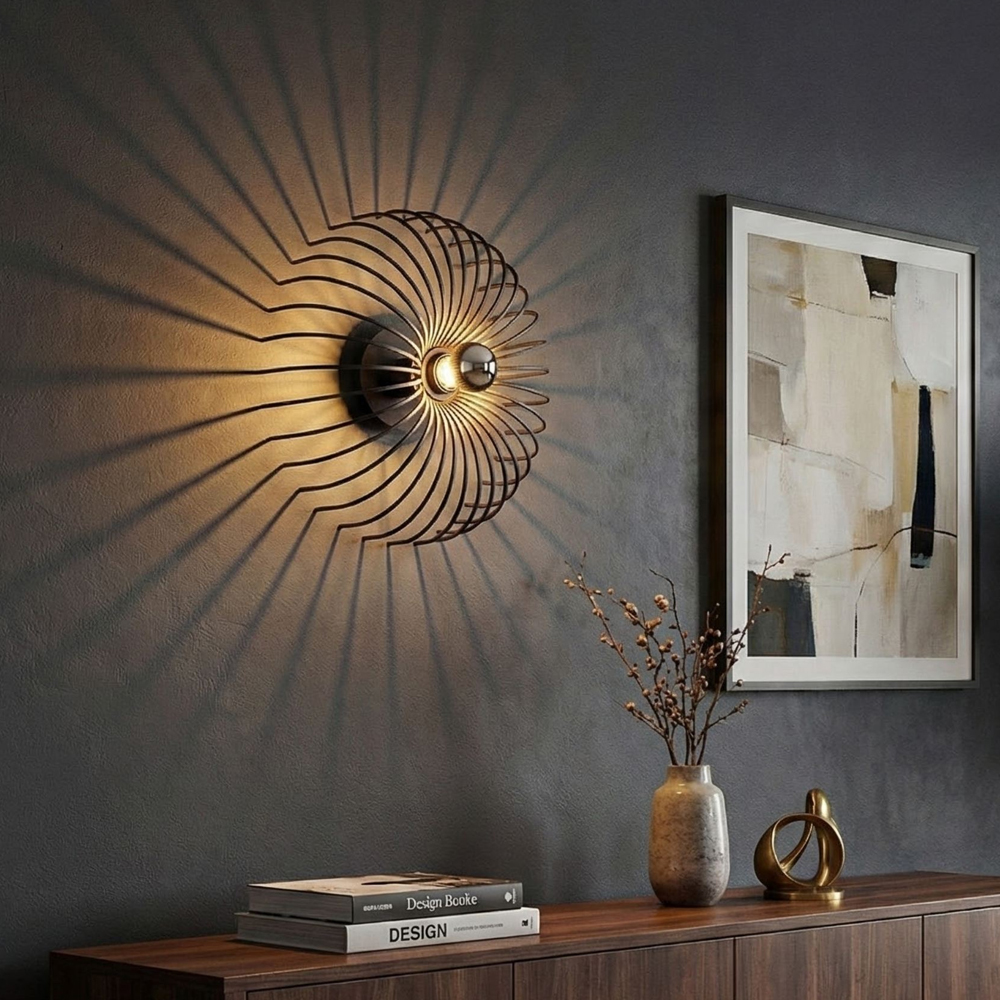 Aspendos Small Metal Semi-Flush Wall Light in Black