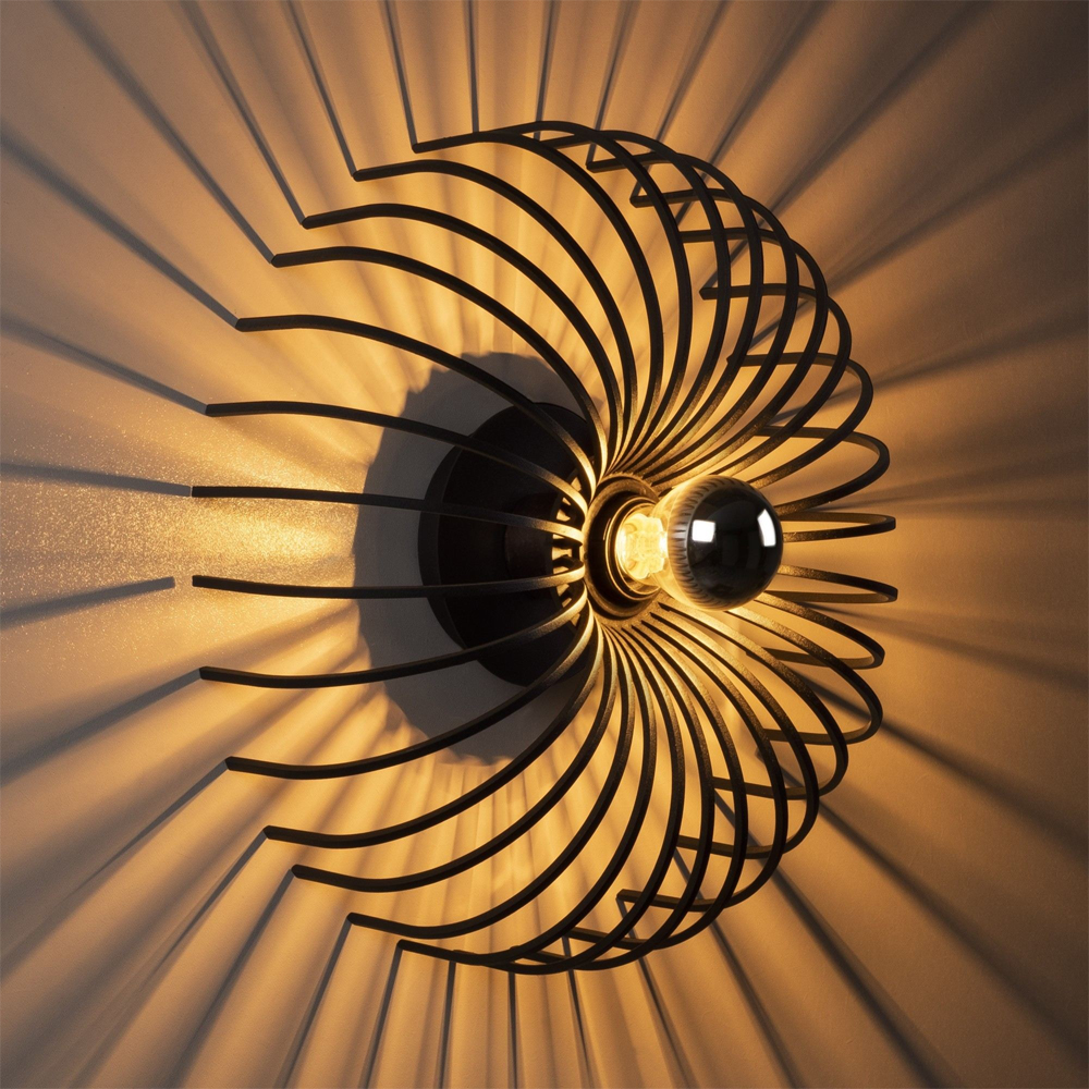 Aspendos Small Metal Semi-Flush Wall Light in Black