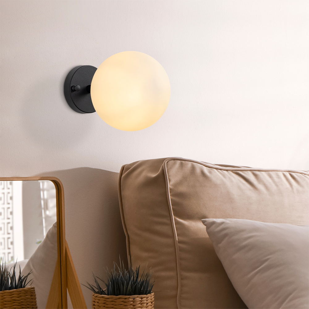 Atmaca White Glass Wall Light in Black and Cream