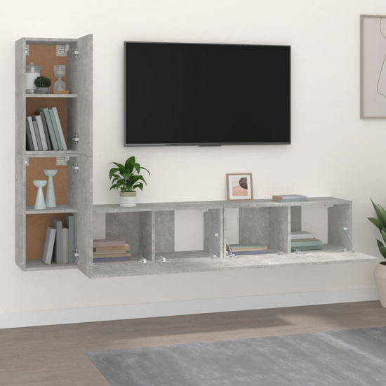 Alyria Wooden Living Room Furniture Set In Concrete Effect
