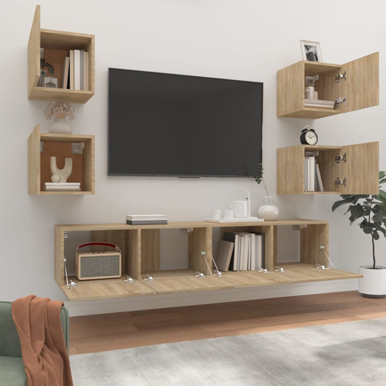 Alyson Wooden Living Room Furniture Set In Sonoma Oak