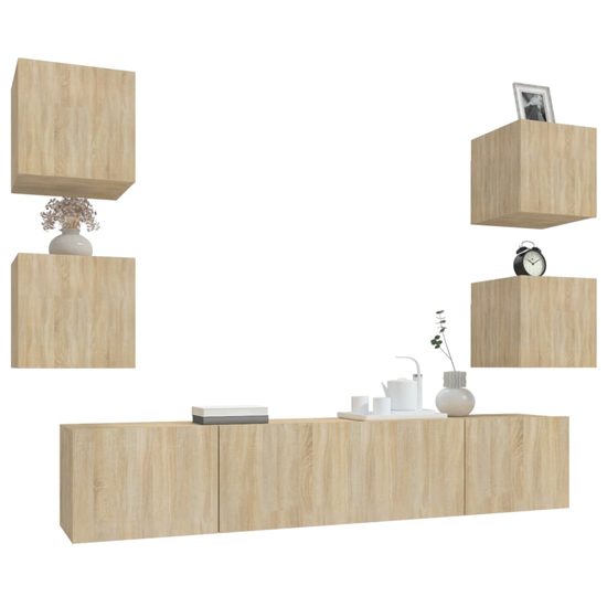 Alyson Wooden Living Room Furniture Set In Sonoma Oak