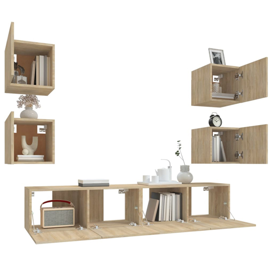 Alyson Wooden Living Room Furniture Set In Sonoma Oak