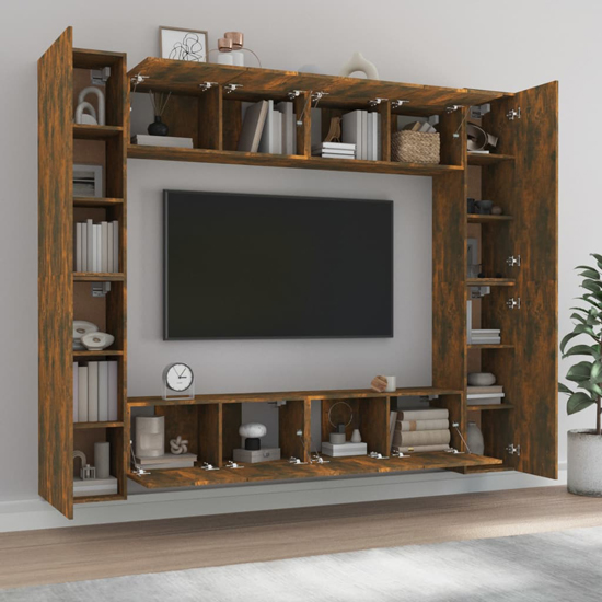Alytzia Wooden Living Room Furniture Set In Smoked Oak