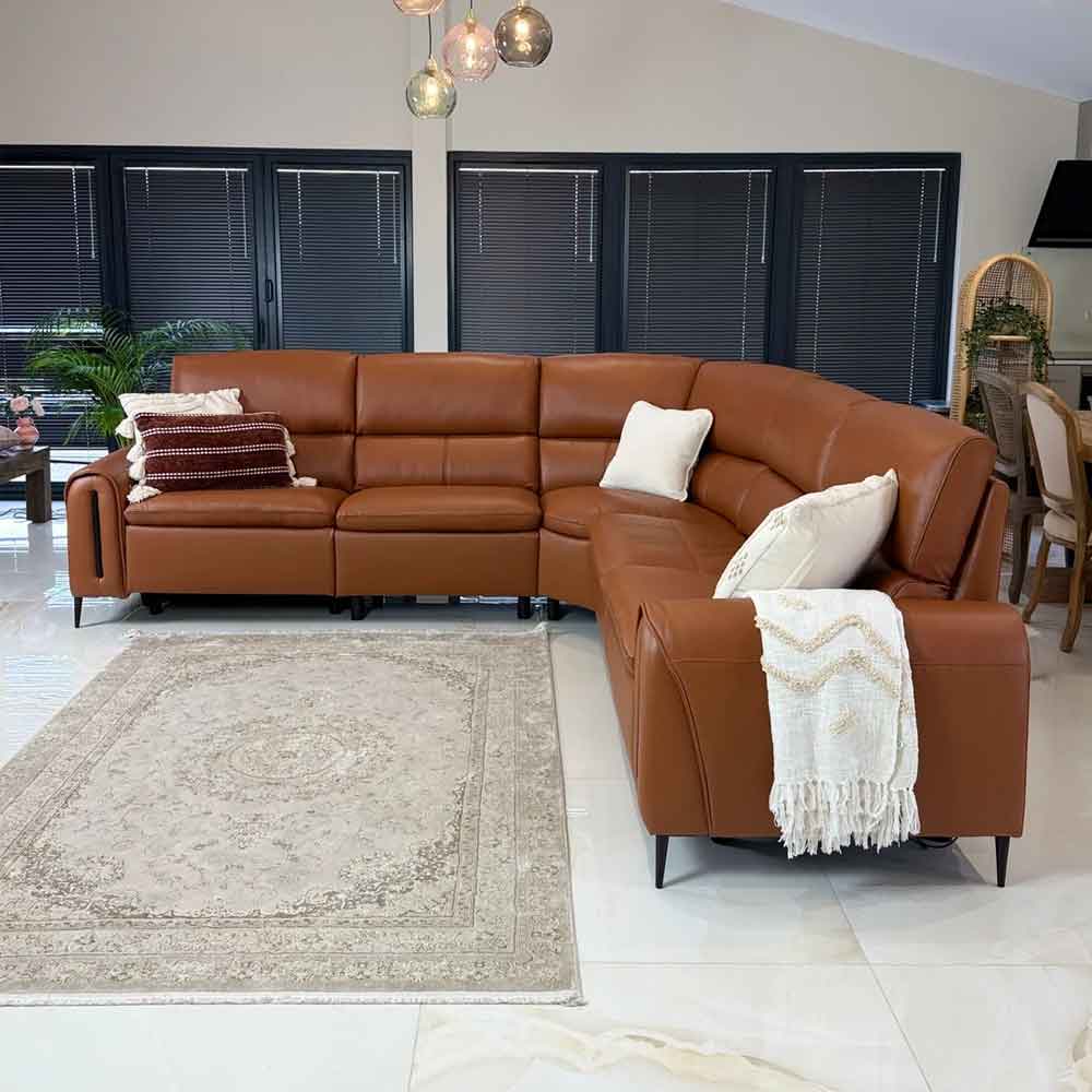 Alzaro Leather Electric Recliner Corner Sofa in Tan