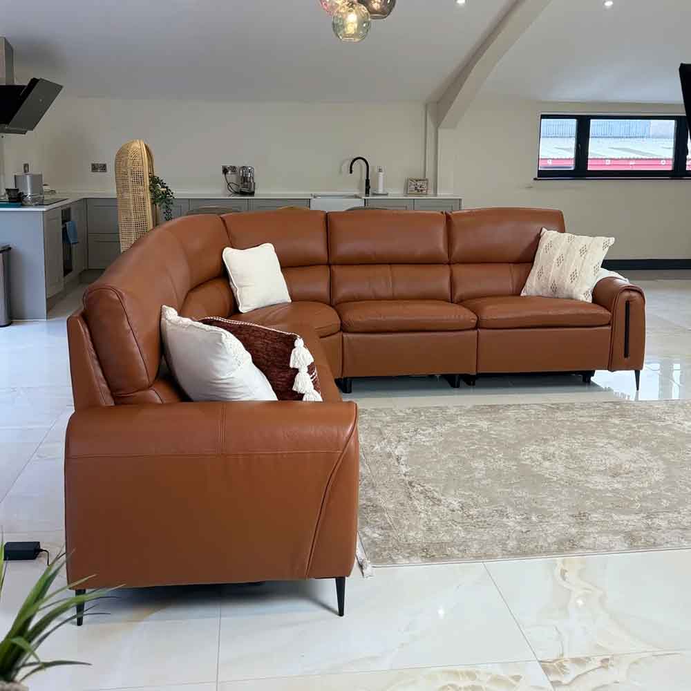 Alzaro Leather Electric Recliner Corner Sofa in Tan