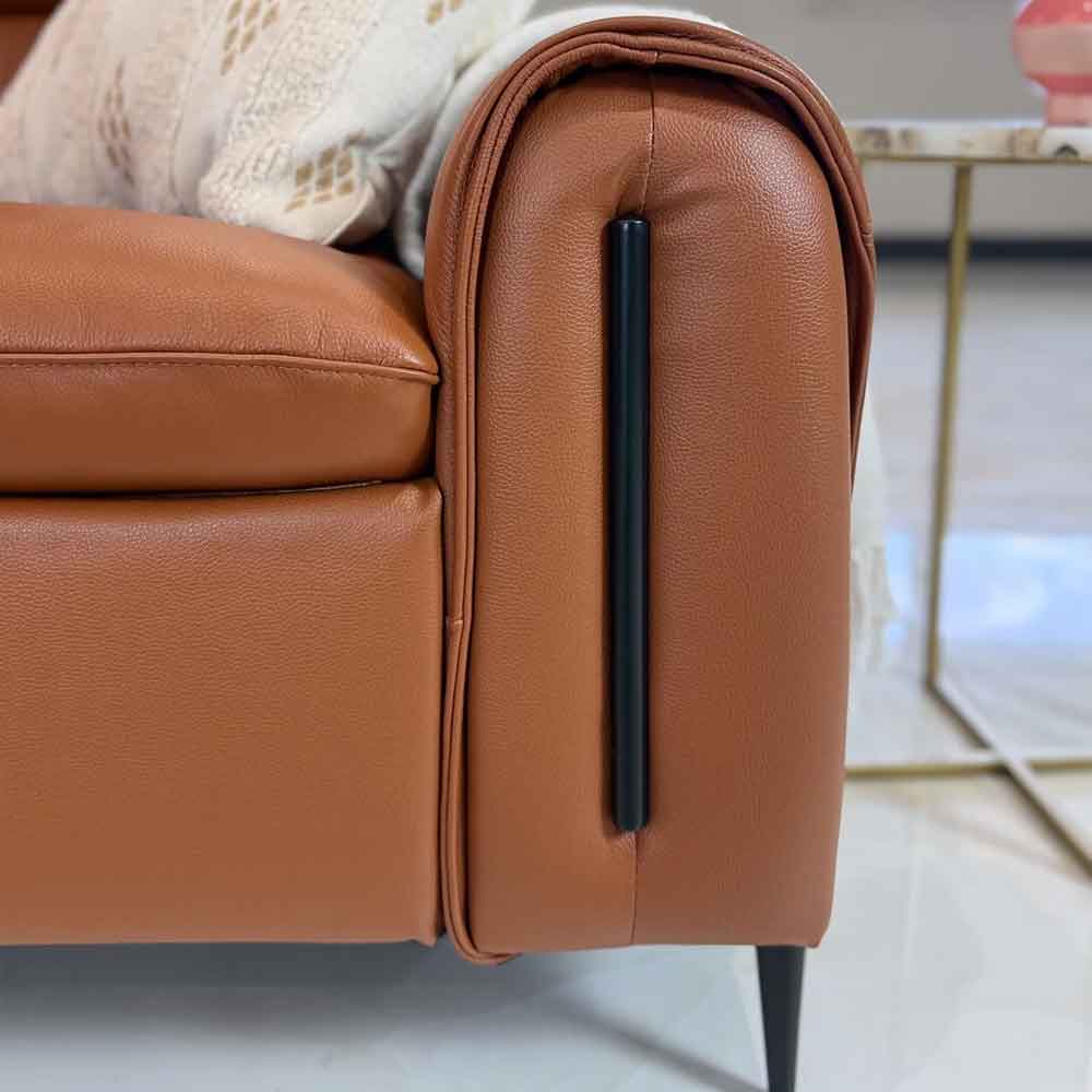 Alzaro Leather Electric Recliner Corner Sofa in Tan