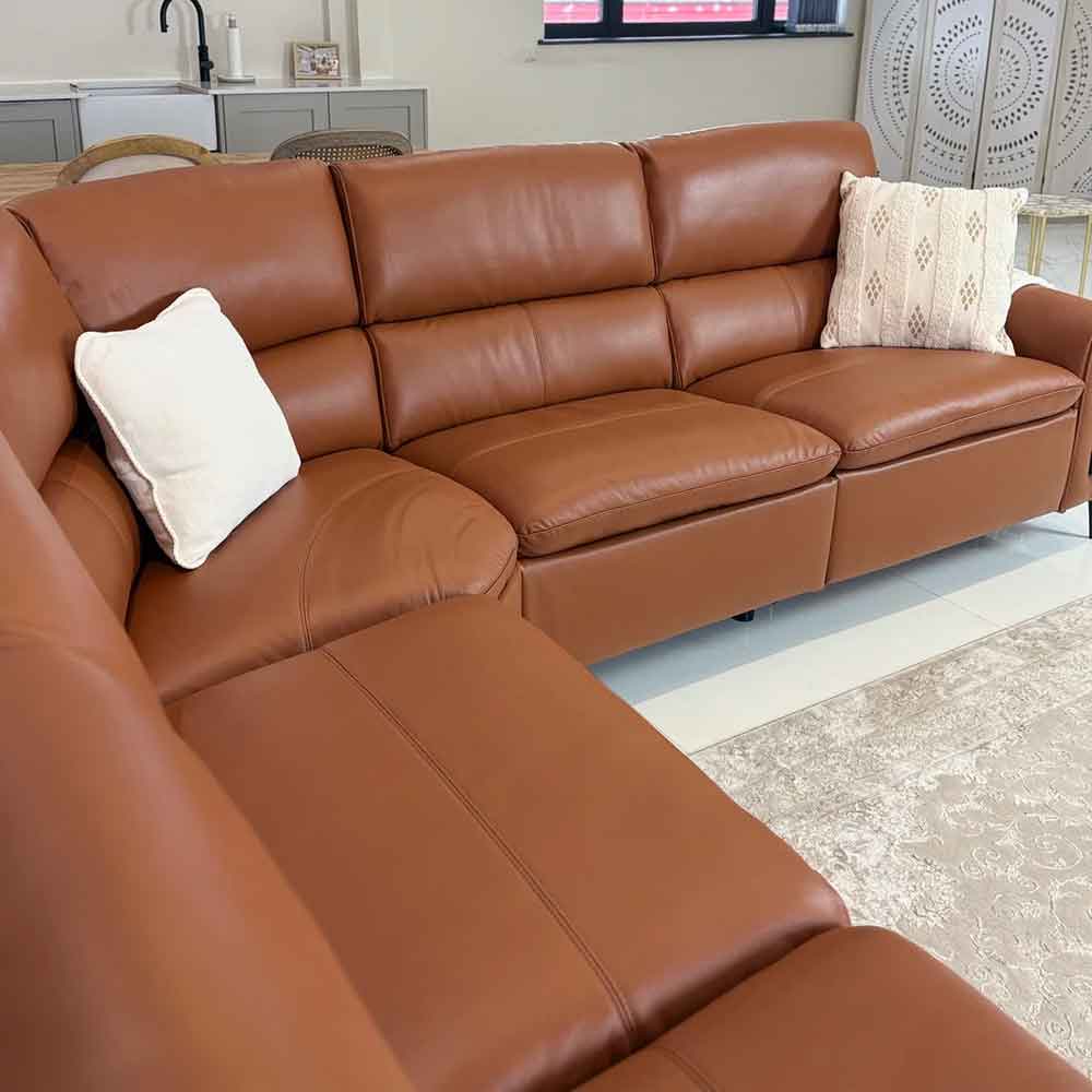 Alzaro Leather Electric Recliner Corner Sofa in Tan