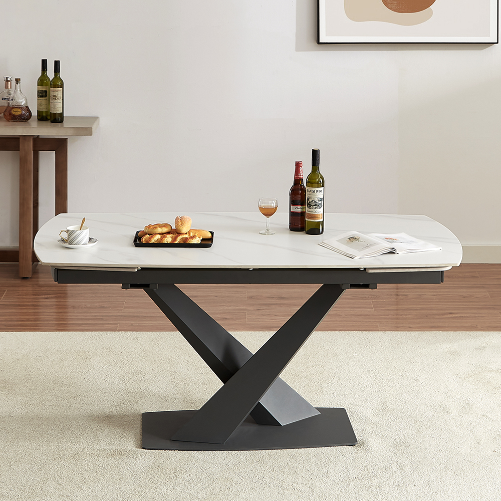 Amaari Sintered Stone Extending Dining Table With Anthracite Base