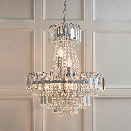 Amadis 6 Lights Glass Droplets Ceiling Pendant Light In Chrome