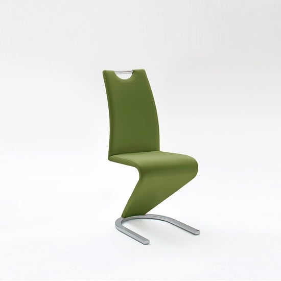 Photo of Amado dining chair in olive faux leather with chrome base