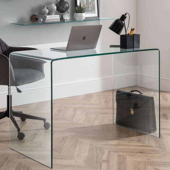 Acelynn Clear Glass Laptop Desk With Gaby Black Office Chair