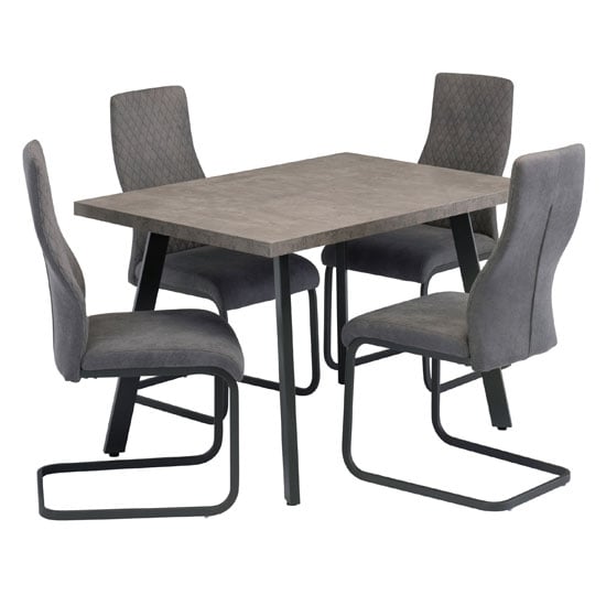 Amalki Dining Set In Grey With 4 Palermo Chairs