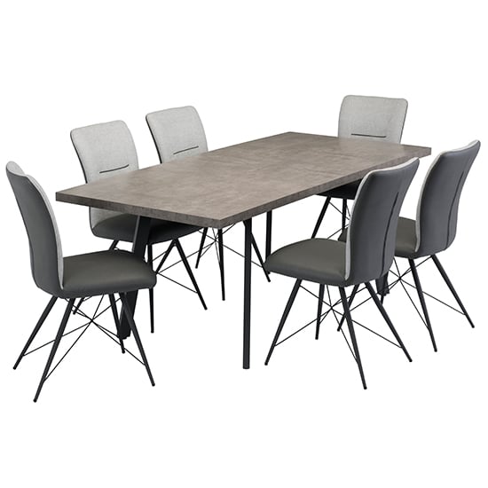 Amalki Extending Wooden Dining Table With 6 Amalki Grey Chairs
