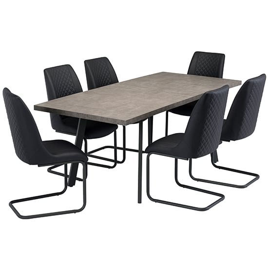 Amalki Extending Wooden Dining Table With 6 Revila Grey Chairs