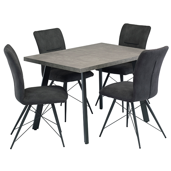 Photo of Amalki wooden dining table with 4 amalki grey fabric chairs