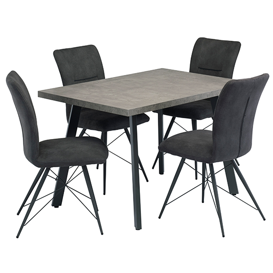 Amalki Wooden Dining Table With 4 Amalki Grey Fabric Chairs Furniture