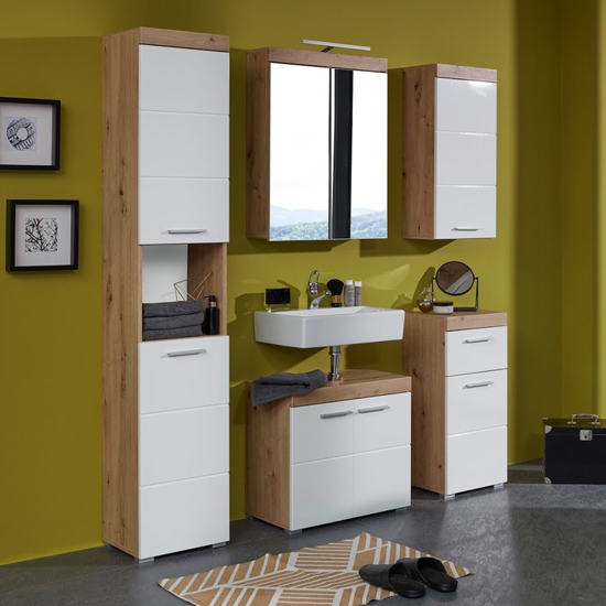 Amanda Bathroom LED Furniture Set In Knotty Oak And White_3