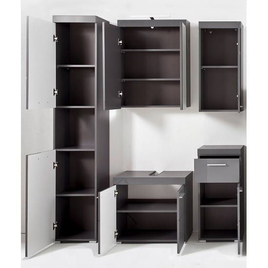 Amanda Mirrored Wall Cabinet In Grey High Gloss Fronts And LED_4