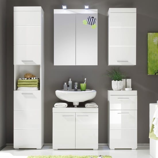 Amanda Bathroom Vanity And LED Mirror Set In White High Gloss_3