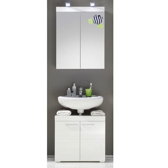 Amanda Bathroom Vanity And LED Mirror Set In White High Gloss