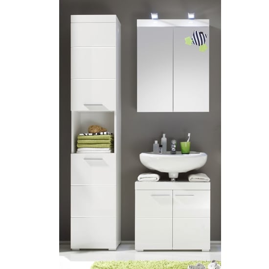 Amanda Bathroom Vanity And LED Mirror With Storage In White