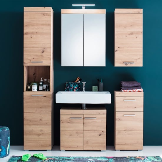 Amanda Bathroom Vanity And Storage With LED Mirror In Knotty Oak_3