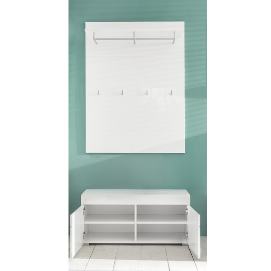 Amanda Coat Rack And Wide Shoe Bench In White High Gloss ...