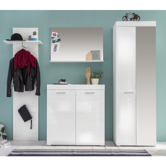 Photo of Amanda hallway furniture set in white gloss with wardrobe