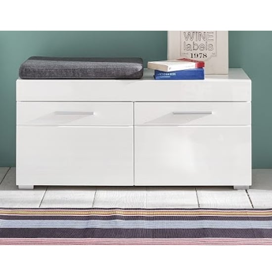 Read more about Amanda shoe storage bench in white high gloss
