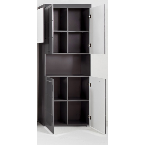 Amanda Tall Storage Cabinet In Grey Gloss With 4 Doors_2