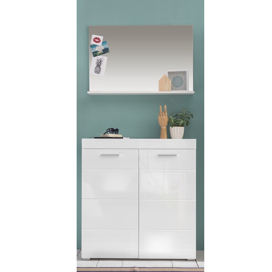 Amanda Wall Mirror And Shoe Cabinet In White High Gloss Amanda Wall Mirror And Shoe Cabinet In, White Gloss Wall Mounted Shoe Cabinet