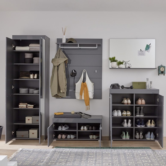 Amanda High Gloss Hallway Furniture Set In In Grey Furniture in Fashion