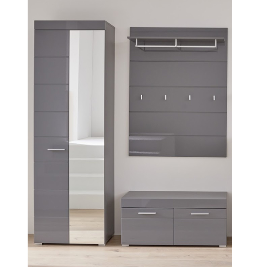 Amanda High Gloss Hallway Furniture Set In In Grey