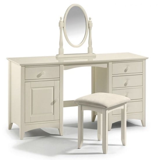 Product photograph of Adilet Twin Pedestal Dressing Table In Stone White from Furniture in Fashion