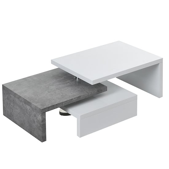 Amani White High Gloss Rotating Coffee Table In Concrete Effect_7