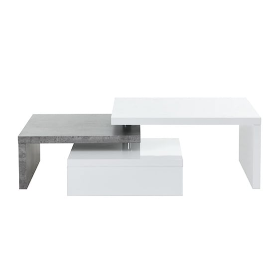 Amani White High Gloss Rotating Coffee Table In Concrete Effect_8