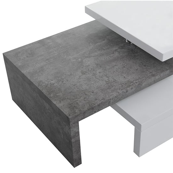 Amani White High Gloss Rotating Coffee Table In Concrete Effect_10