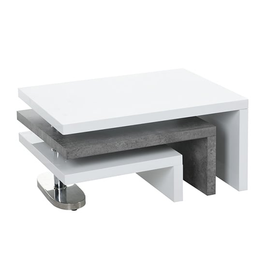 Amani White High Gloss Rotating Coffee Table In Concrete Effect