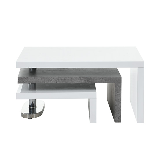 Amani White High Gloss Rotating Coffee Table In Concrete Effect