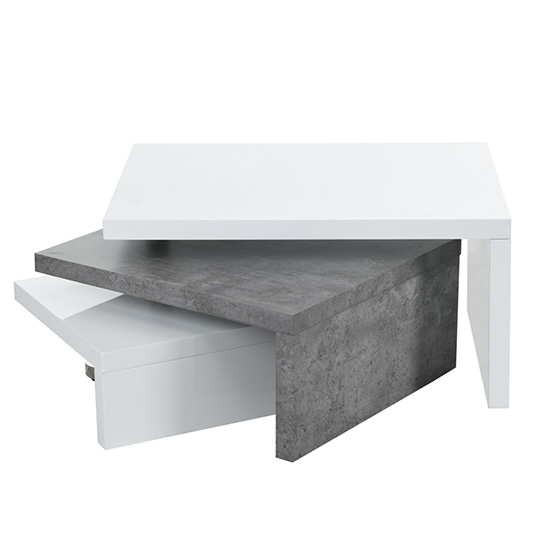 Amani White High Gloss Rotating Coffee Table In Concrete Effect