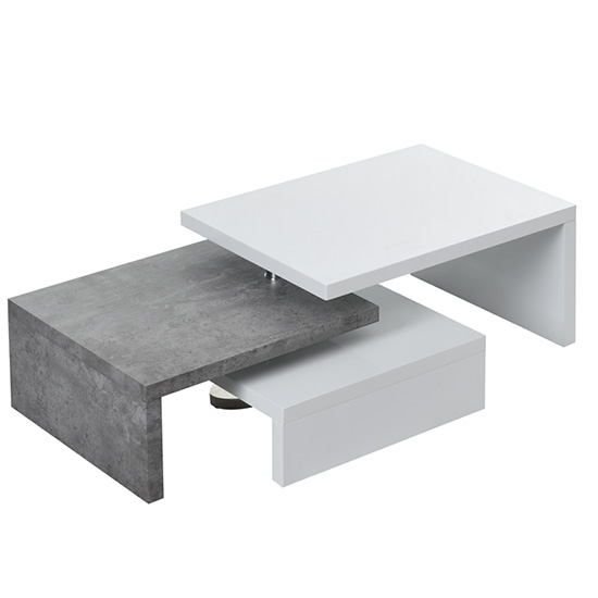 Amani White High Gloss Rotating Coffee Table In Concrete Effect