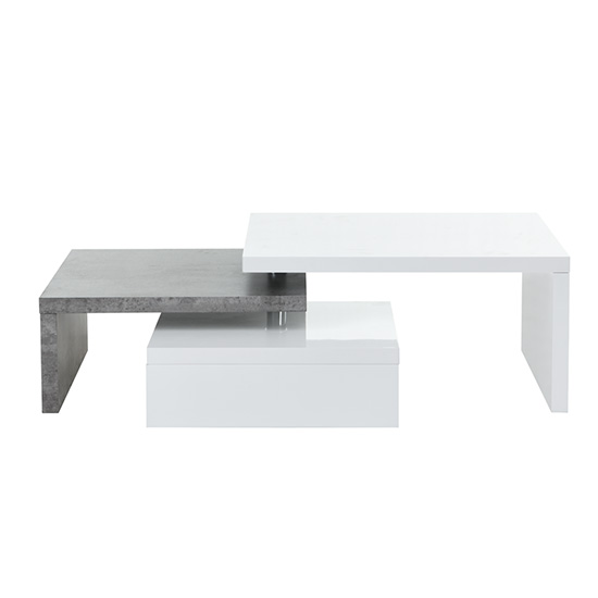 Amani White High Gloss Rotating Coffee Table In Concrete Effect