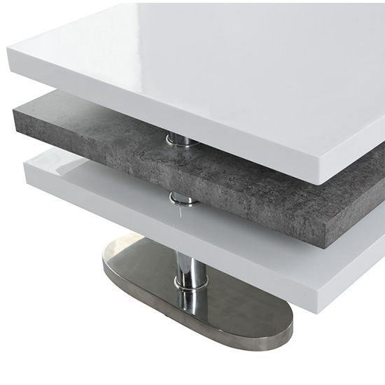 Amani White High Gloss Rotating Coffee Table In Concrete Effect