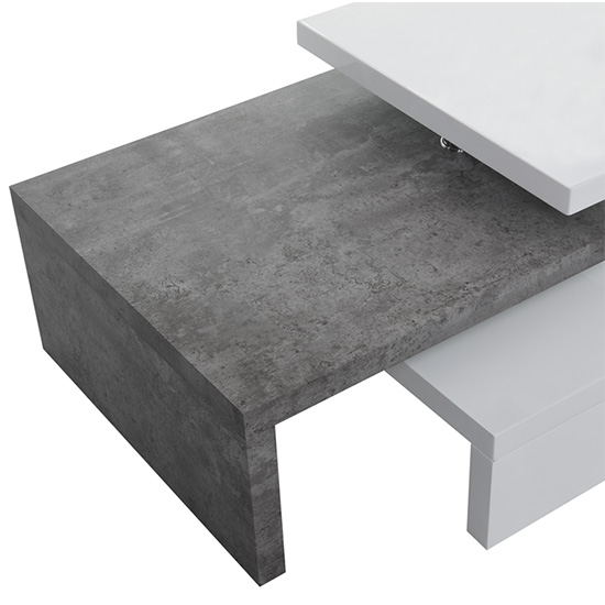 Amani White High Gloss Rotating Coffee Table In Concrete Effect