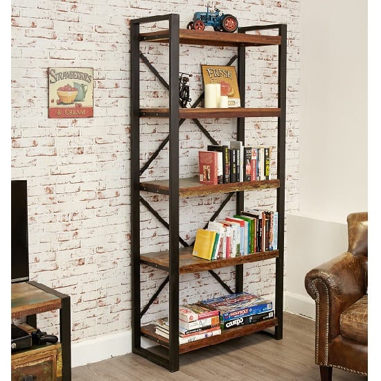 Photo of London urban chic wooden large bookcase with 5 shelf