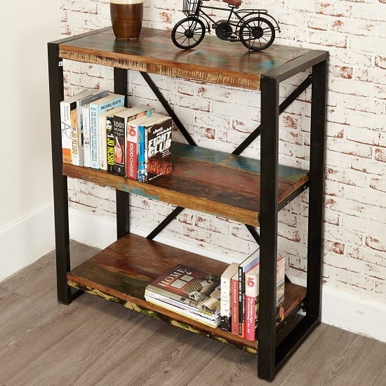 Photo of London urban chic wooden low bookcase with 3 shelf